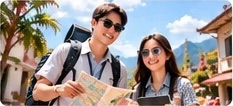 Travelers looking at a map